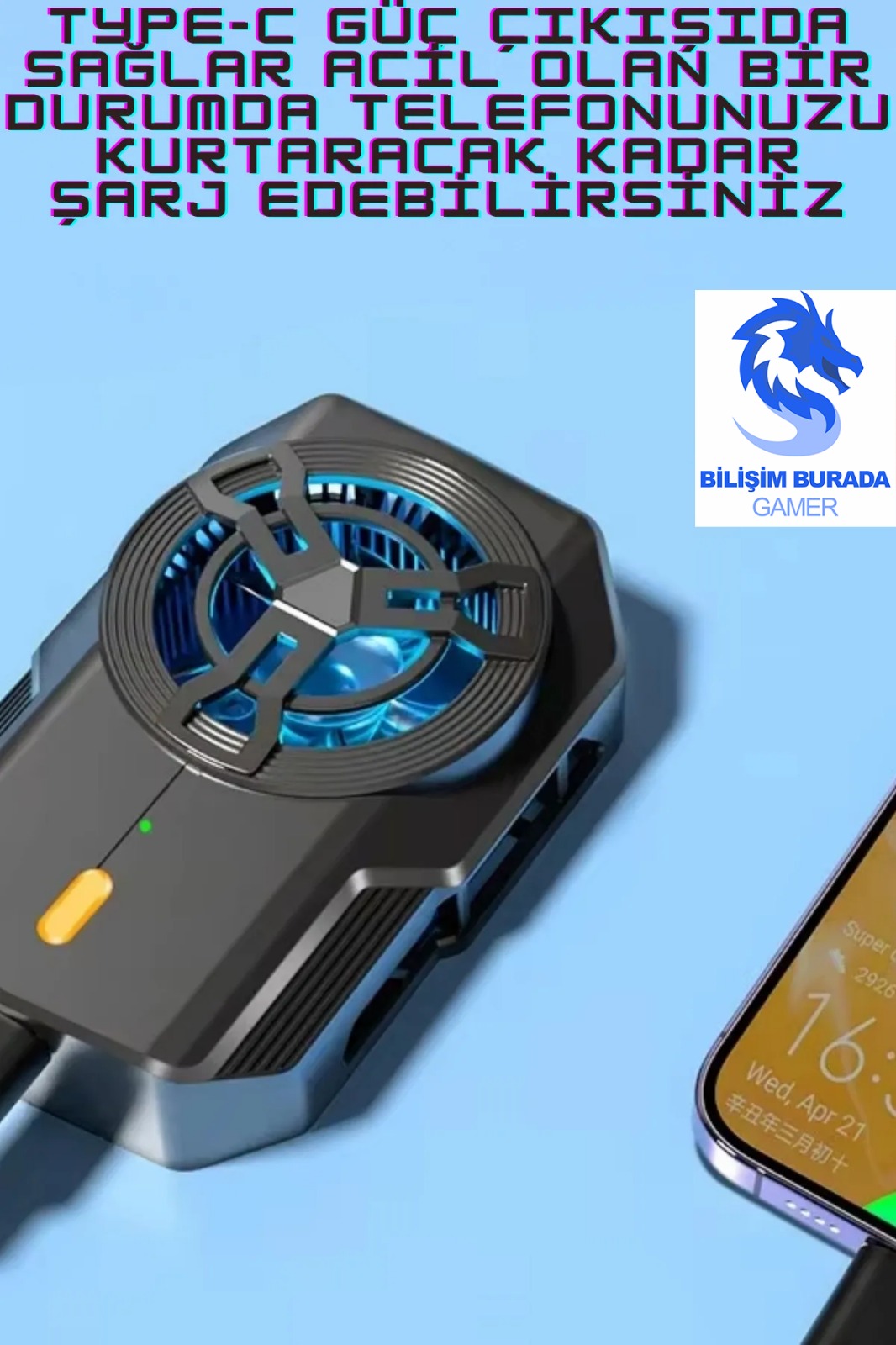 Bilişim Burada S17 2400mAh Yarı İletken Mobil Oyun Kablosuz Telefon Soğutucu Fan